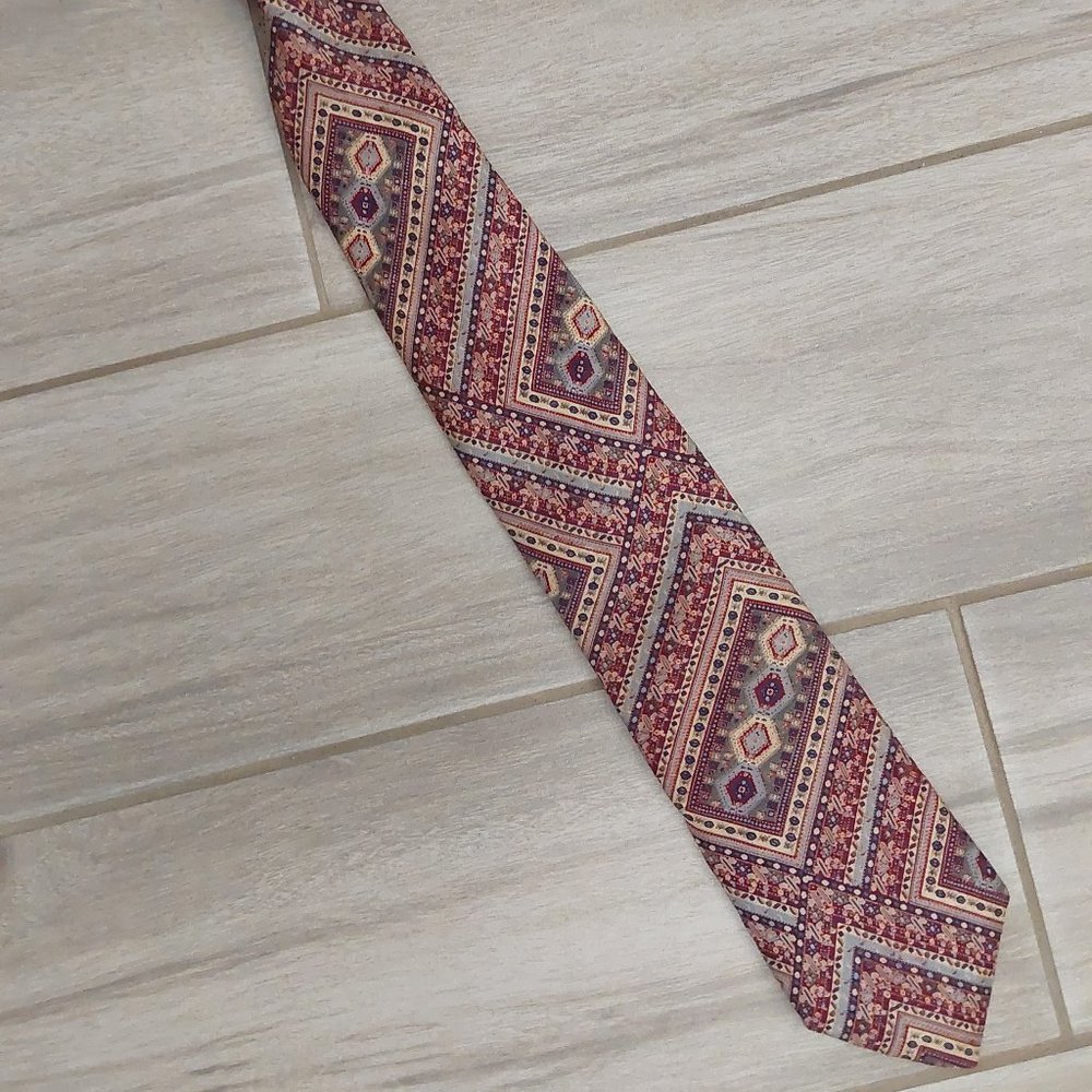 X'Andrini Bachrachs' Brown Multi-color Abstract Italian Silk Tie   Size 56x3 1/4